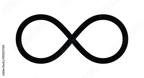 A stark black infinity symbol is prominently displayed on a clean white background representing endlessness high quality professional detailed