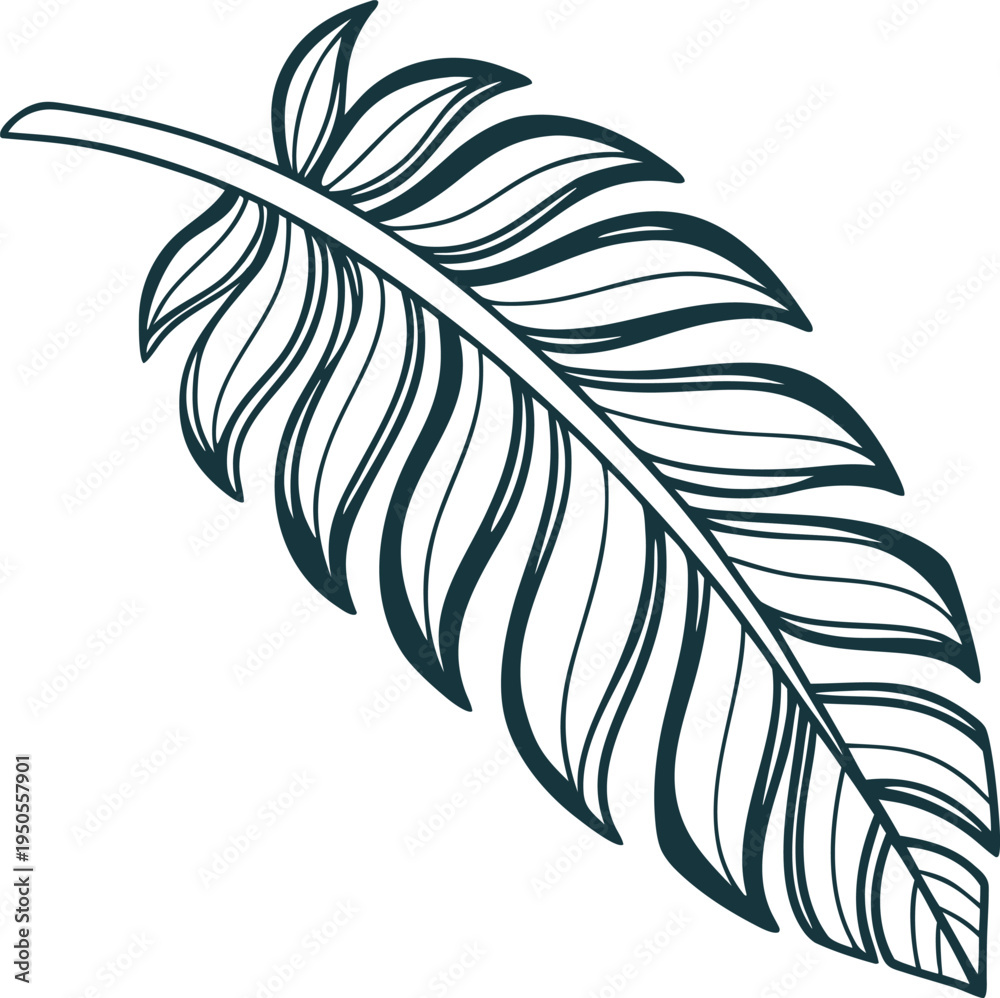 Obraz premium single tropical leaf line art icon on transparent background