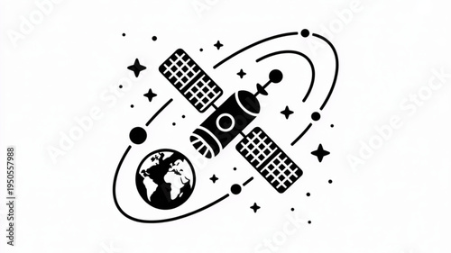 Satellite orbiting Earth with stars and planets a flat vector illustration representing space exploration and technology for science or communication concepts