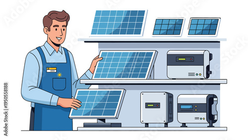 Eco-Friendly Solutions: A skilled professional showcases an array of solar panels and associated equipment. Offering sustainable solutions for a greener world.