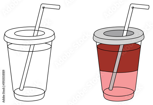 colorful drink cups straw icon set