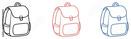 school bag backpack icon set