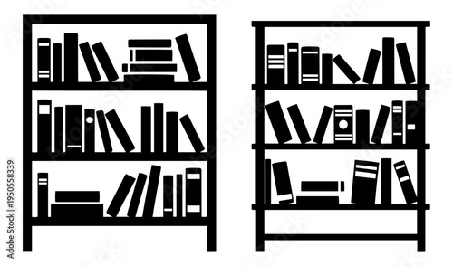 bookshelf stacked books icon set