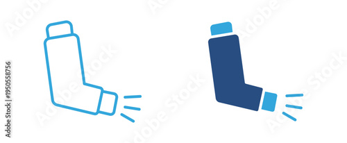 Inhaler icon set. Asthma inhaler medical device icon, respiratory treatment and healthcare concept. Vector illustration.