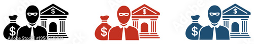bank robbery crime icon set vector