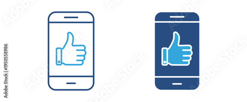 Mobile like icon set. Smartphone with thumbs up icon, social media approval and user feedback concept. Vector illustration.