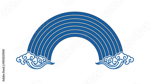 Stylized blue rainbow with swirling clouds beneath it, ideal for decorative or artistic use