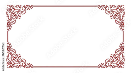 Ornate decorative border design featuring intricate floral patterns in rich red tones