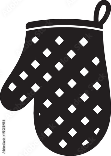 Black quilted oven mitt silhouette for heat protection and baking in kitchen