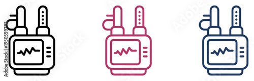defibrillator ecg heart icon set