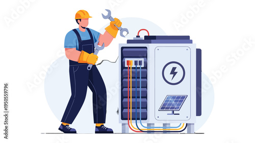 Solar Panel Technician: An illustration of a skilled technician diligently repairing a solar panel, showcasing technological expertise and the promise of renewable energy solutions.