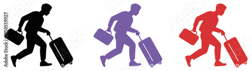business travel suitcase icons set