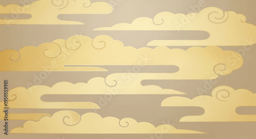 Golden Clouds Seamless Pattern, Traditional Asian Art, Elegant Background