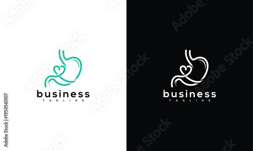 Stomach Health Care Logo Design. Minimalist Digestive System Wellness Icon with Heart Shape.