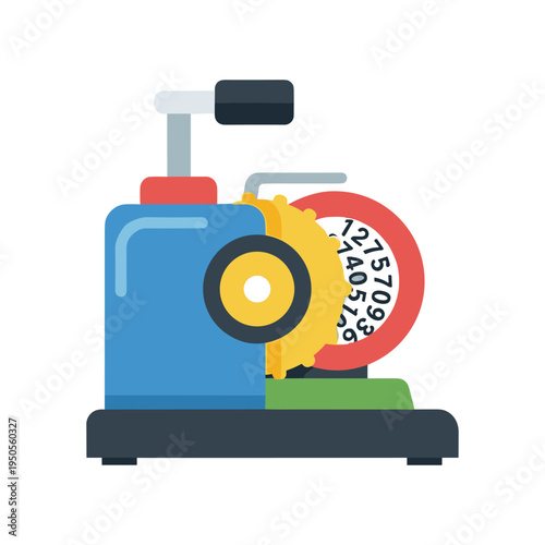 colorful gas pump illustration with dial and nozzle