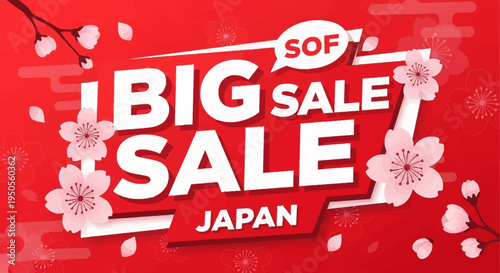 Big Sale Japan Banner with Cherry Blossoms - Spring Shopping Event