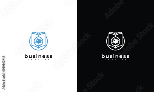 Modern Book Camera Logo Design for Photography Education and Creative Business Branding Identity.