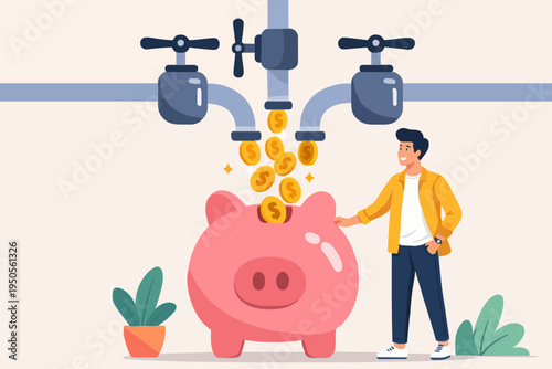 Money Flow Into Piggy Bank