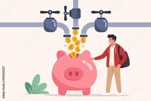 Money Flow Into Piggy Bank