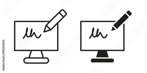 Electronic signature icon concept. Simple solid style. line stroke icons