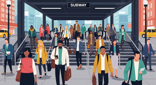 Crowd of diverse people commuting in a busy subway station, urban lifestyle