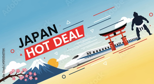 Japan Hot Deal Travel: Shinkansen Train, Mt. Fuji, Torii Gate, Sumo Wrestler, Cherry Blossoms