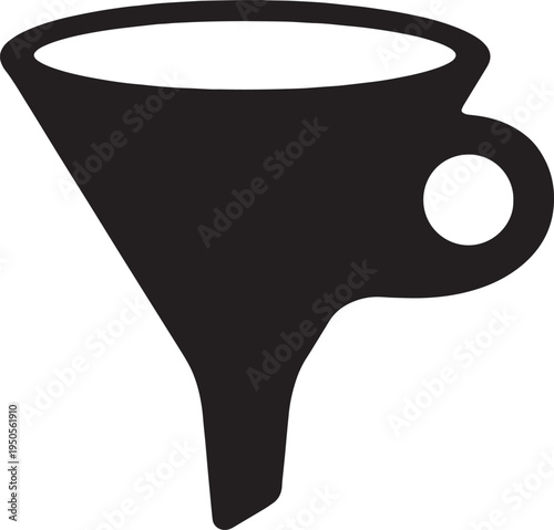 Black plastic funnel silhouette with handle for pouring liquids in kitchen and household