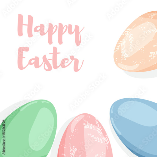 Easter. Vector illustration with brightly colored eggs. Template for a card, sale announcement, product demo, social media, etc.