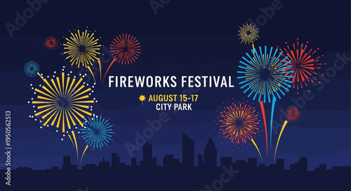 Fireworks Festival Over City Skyline at Night - Celebration Event