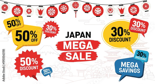 Japan Mega Sale 50% 30% Discount Off Mega Savings Asian Festival Lanterns