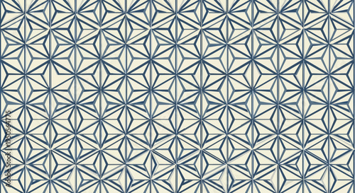 Geometric Pattern Seamless Background, Blue Starbursts on Cream, Abstract Textile Design