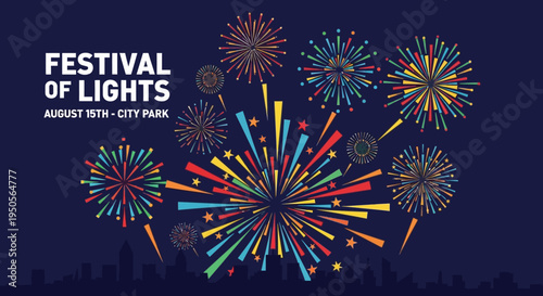 Festival of Lights Fireworks Display Over City Skyline