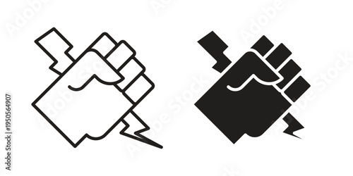 Hand with Power icon concept. Simple solid style. line stroke icons