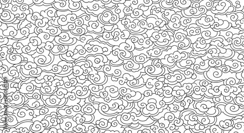Seamless Pattern of Traditional Asian Clouds in Black and White