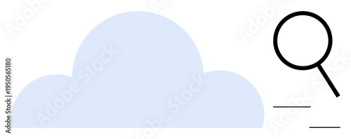 Cloud with magnifying glass suggests searching, exploring, or analyzing data. Ideal for technology, research, innovation, cloud computing, data analytics investigation online search. Simple flat