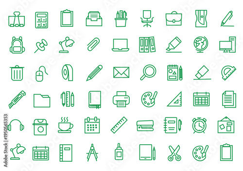 School stationary icon set. Editable line icons. Vector illustration.
