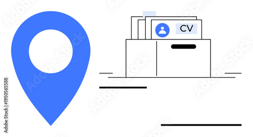 Recruitment concept. Recruitment with a location pin and resume storage, signifying job search, hiring processes, and applicant tracking. For HR, employment, and online applications