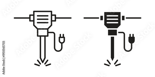 Hydraulic breaker icon concept. Simple solid style. line stroke icons