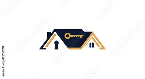 This minimal logo creatively combines a house shape with a key and keyhole, perfect for real estate, property management, or home security brand identity. Presented as a flat vector.