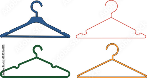 Colorful clothes hangers, plastic and wire designs, garment storage solutions, wardrobe organization tools, fashion accessories display, household essentials, laundry room equipment