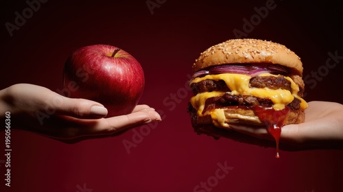 Choosing between healthy fruit and unhealthy fast food
