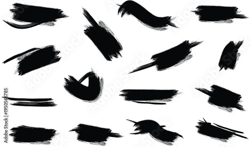 Collection of black brush strokes on white background