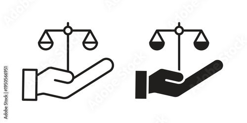 Justice scales in Hand icon concept. Simple solid style. line stroke icons