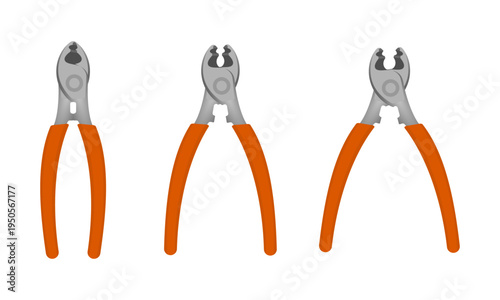 cable cutter plier set, open and close position, vector illustration isolated on white background.