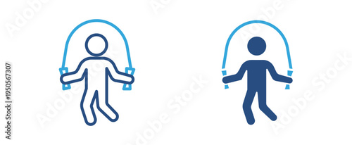 Jump rope exercise icon set. Person skipping rope icon, cardio workout and fitness training concept. Vector illustration.