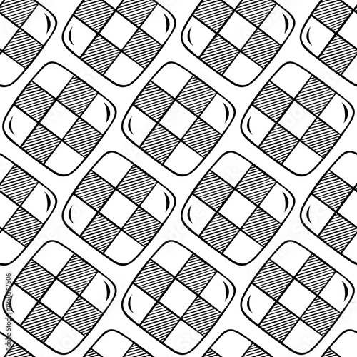 Chocolate shortbread cookies, simple black and white pattern. Minimalist vector illustration for dessert packaging or bakery branding