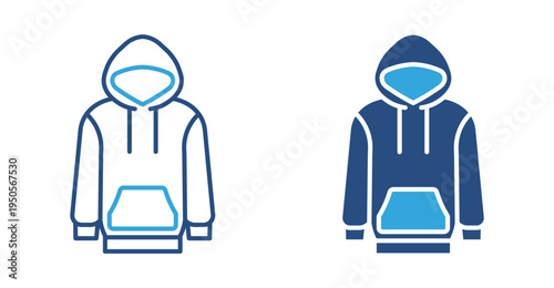 Hoodie sweatshirt icon set. Casual hooded jacket clothing icon, streetwear fashion and comfortable apparel concept. Vector illustration.