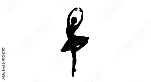 Ballerina in a graceful pose with arms raised and one leg extended featuring dancer, silhouette, black with dance and