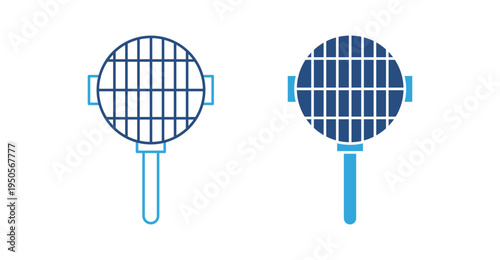 Mesh strainer icon set. Kitchen sieve tool with handle icon, cooking utensil and food preparation concept. Vector illustration.