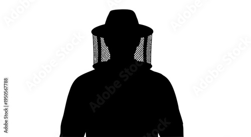 Beekeeper silhouette wearing protective hat and mesh veil for bee safety featuring beekeeping, black, apian with